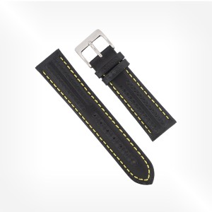 Antenen - Bracelet cuir de veau façon carbone avec couture jaune
