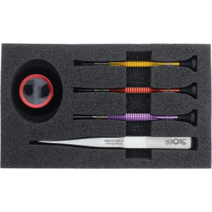 Horotec - Set d’outils avec 3 tournevis en aluminium, 1 loupe en plastique noir et 1 brucelles antimagnetique n°1