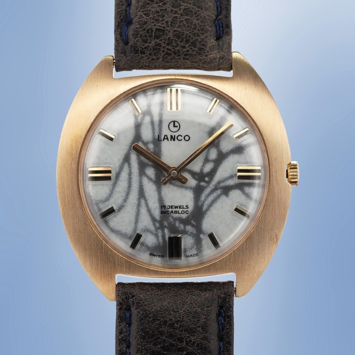 Lanco - Vintage Mécanique Cadran Marbre Blanc 36mm Circa 1975