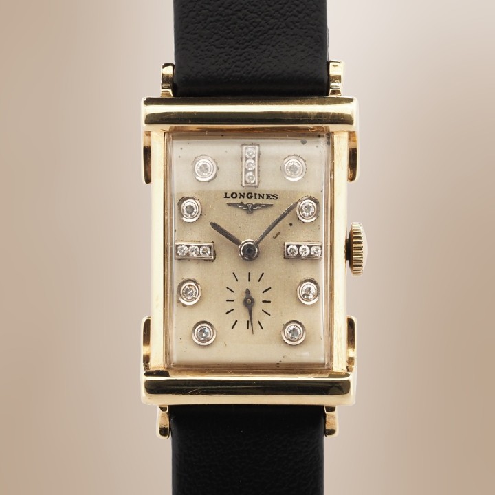 Longines - Tank Diamonds Index Fancy Lugs Vintage Or Jaune 14cts Circa 1953