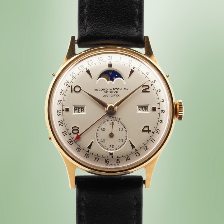 Record Watch Co - Datofix Triple Calendar Moonphase Vintage Circa 1960 Réf. 11449