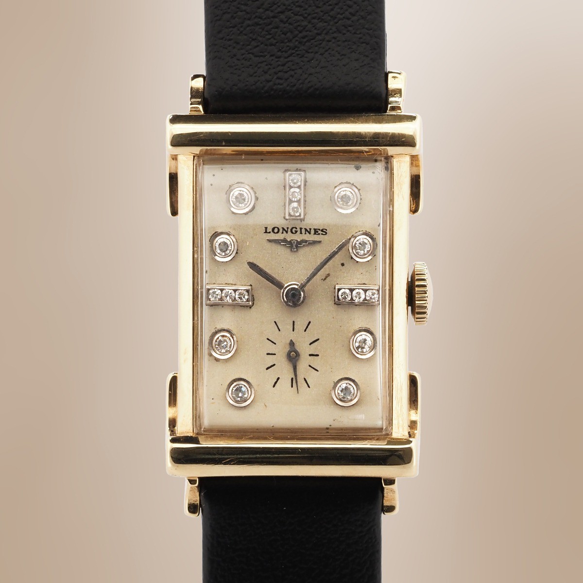 Longines - Tank Diamonds Index Fancy Lugs Vintage Or Jaune 14cts Circa 1953