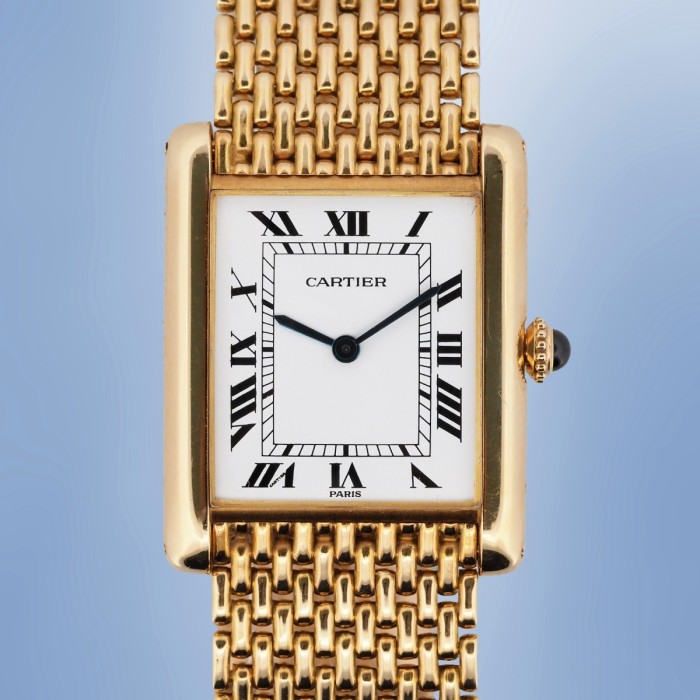 Cartier - Tank Louis Cartier "Paris" Vintage Or Jaune 18cts avec Bracelet Milanais en Or Jaune 18cts et Papier Circa 1989 Réf. 96065