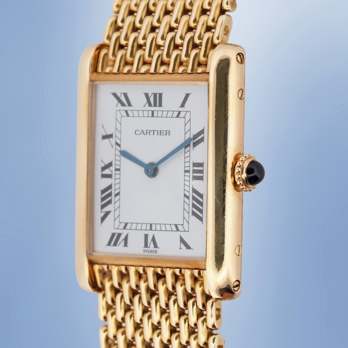 Cartier - Tank Louis Cartier "Paris" Vintage Or Jaune 18cts avec Bracelet Milanais en Or Jaune 18cts et Papier Circa 1989 Réf. 96065
