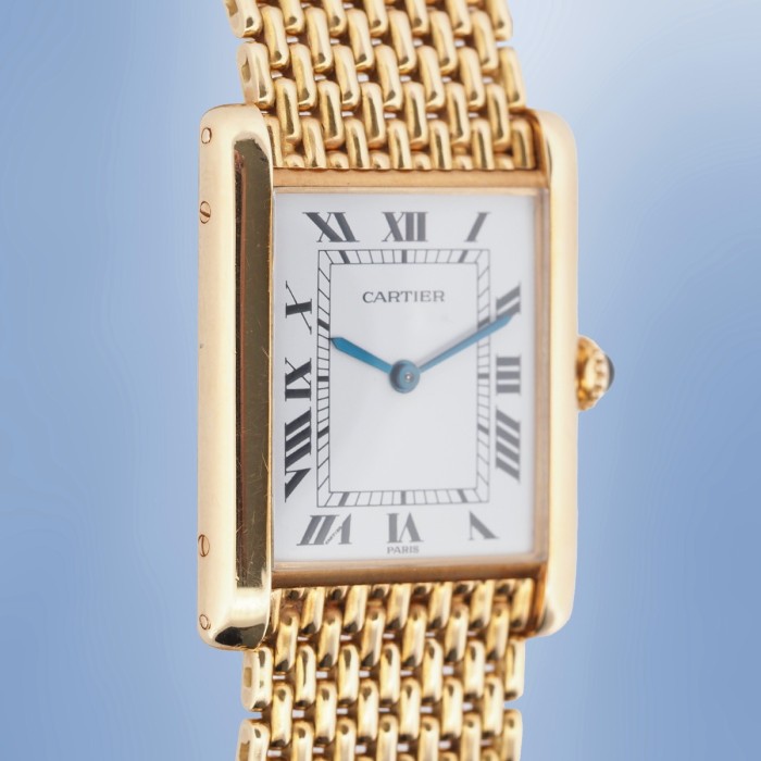 Cartier - Tank Louis Cartier "Paris" Vintage Or Jaune 18cts avec Bracelet Milanais en Or Jaune 18cts et Papier Circa 1989 Réf. 96065