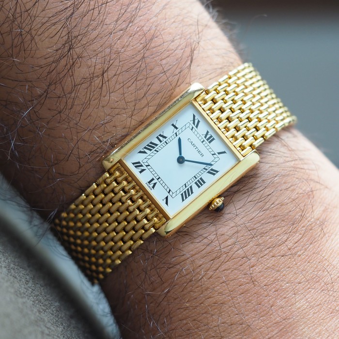 Cartier - Tank Louis Cartier "Paris" Vintage Or Jaune 18cts avec Bracelet Milanais en Or Jaune 18cts et Papier Circa 1989 Réf. 96065