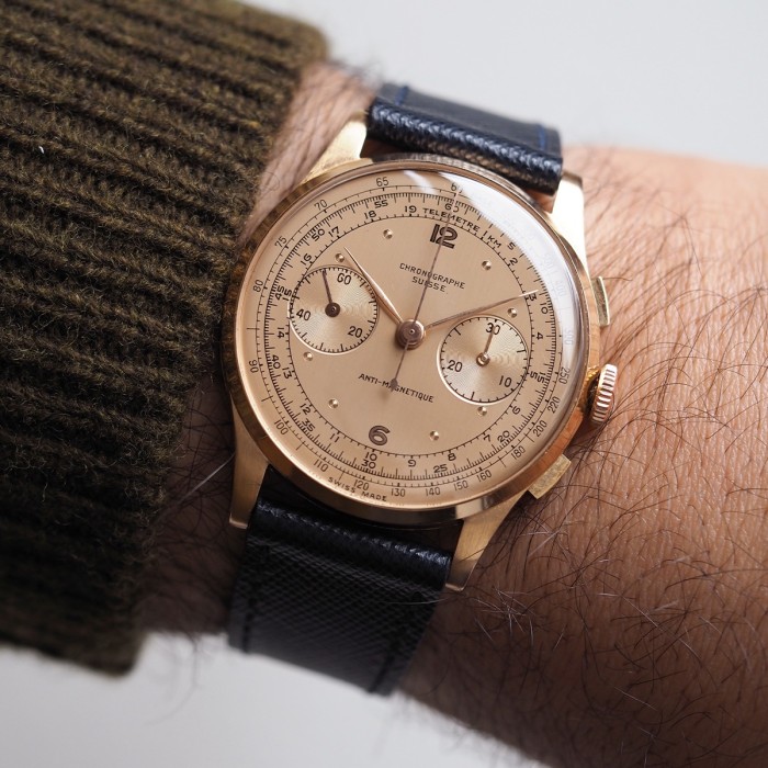 Chronographe Suisse - Vintage Jumbo Chronograph 18k Rose Gold