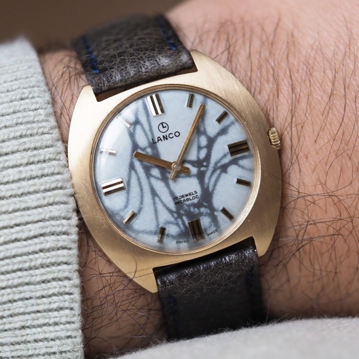 Lanco - Vintage Mécanique Cadran Marbre Blanc 36mm Circa 1975