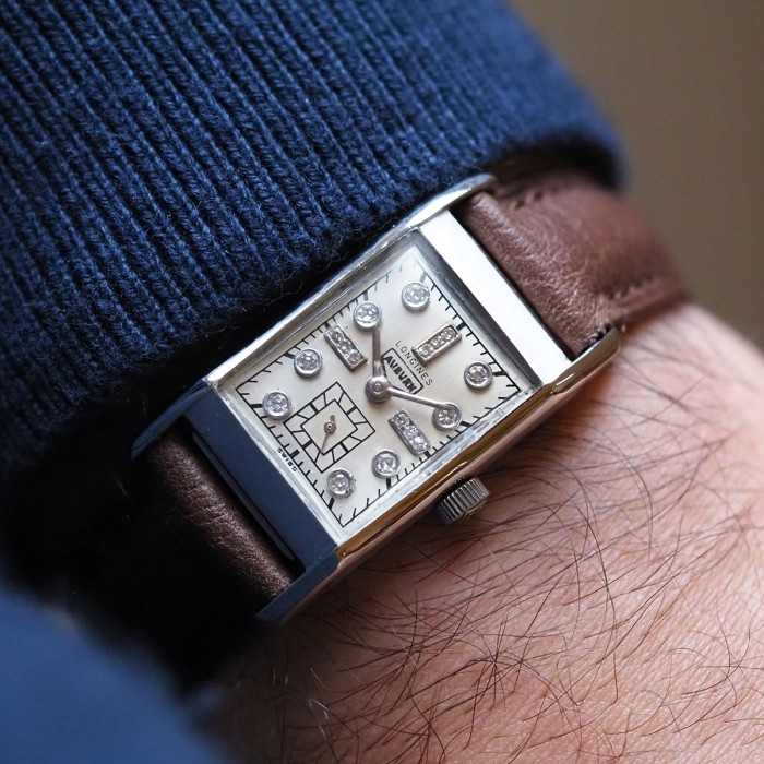 Longines x Auburn - Tank Vintage avec boîtier en Palladium et index en diamants 20 x 38 mm 1944
