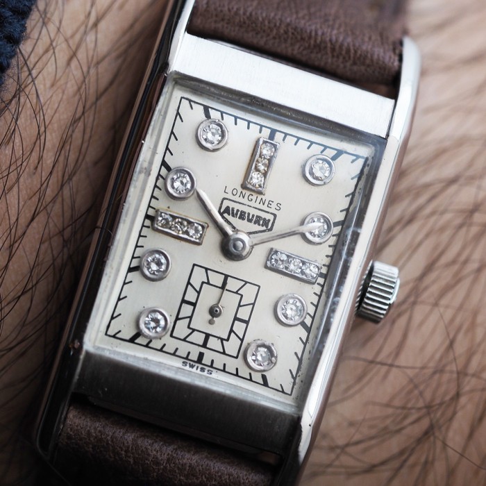 Longines x Auburn - Tank Vintage avec boîtier en Palladium et index en diamants 20 x 38 mm 1944