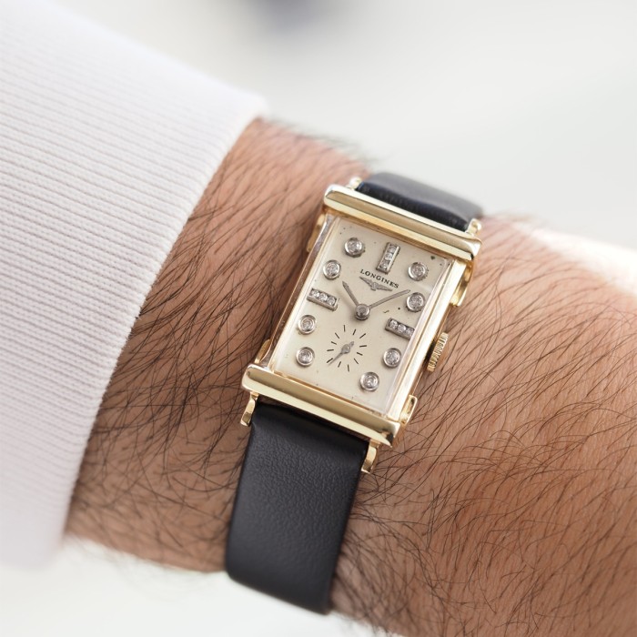 Longines - Tank Diamonds Index Fancy Lugs Vintage Or Jaune 14cts Circa 1953