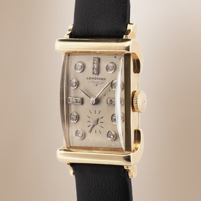 Longines - Tank Diamonds Index Fancy Lugs Vintage Or Jaune 14cts Circa 1953