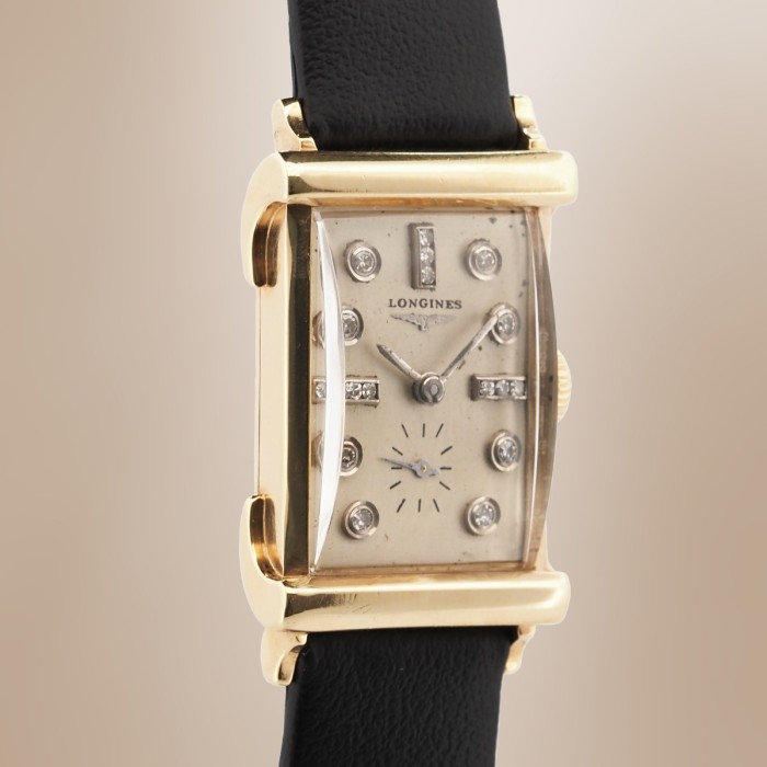Longines - Tank Diamonds Index Fancy Lugs Vintage Or Jaune 14cts Circa 1953