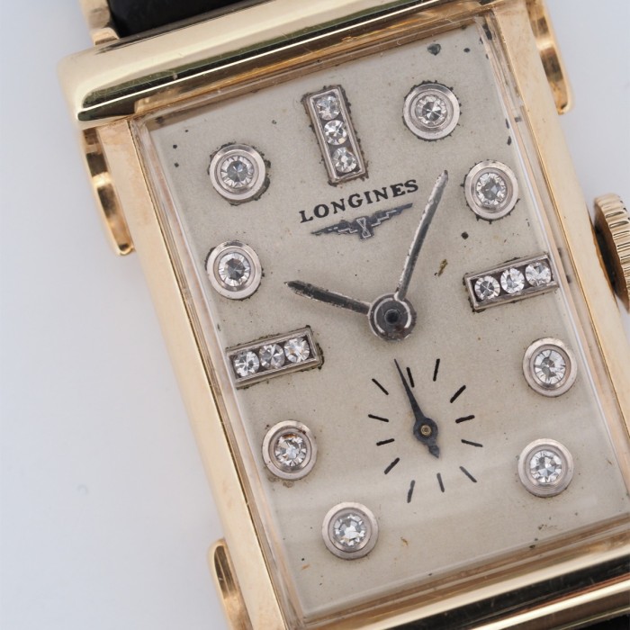 Longines - Tank Diamonds Index Fancy Lugs Vintage Or Jaune 14cts Circa 1953