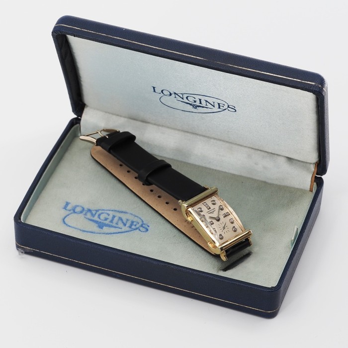 Longines - Tank Diamonds Index Fancy Lugs Vintage Or Jaune 14cts Circa 1953