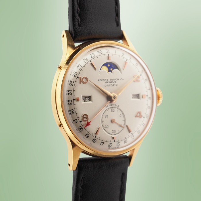 Record Watch Co - Datofix Triple Calendar Moonphase Vintage Circa 1960 Réf. 11449