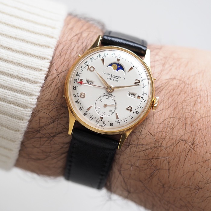 Record Watch Co - Datofix Triple Calendar Moonphase Vintage Circa 1960 Réf. 11449
